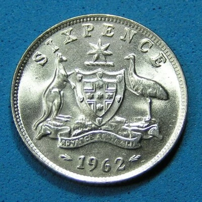 Australia 6 Pence (six pence) Silver Coin 1962, Brilliant Uncirculated BU, KM-58 - Image 1 of 2
