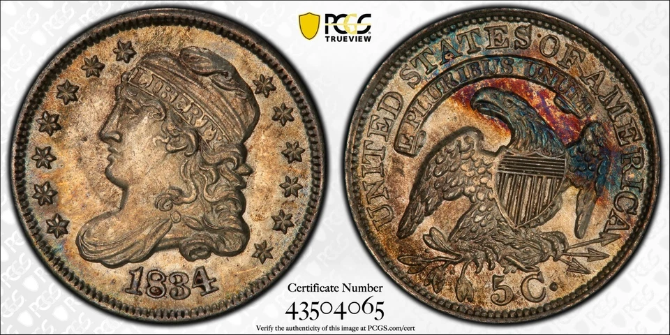 1834 PCGS Graded MS64 Capped Bust Half Dime - H10C Rainbow Toning Sharp! - Image 1 of 4
