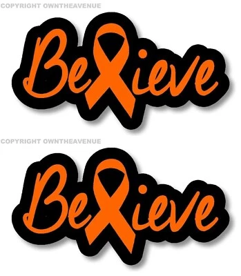 x2 - Calcomanía adhesiva de vinilo Believe Orange Ribbon conciencia sobre la leucemia coche camión 6" Foto 1 de 2