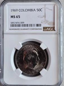 Colombia 50 Centavos 1969 NGC MS 65 - Picture 1 of 2