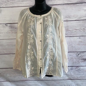 J. Jill Top Damen S Pfirsich Bestickt Button Down Boho Fee Bauer A13 - Bild 1 von 12