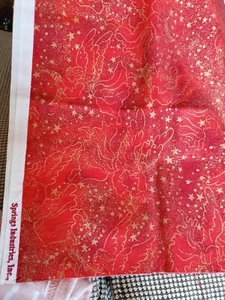 Christmas Sewing Fabric Springs Red & Gold Mettalic Celestial Angels Star 18x45" - Picture 1 of 5