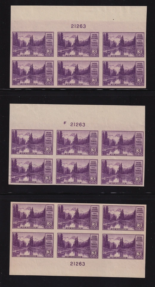 1935 Mt Rainier 3c Sc 758 FARLEY unused NGAI 21263 matched plate blocks of 6 - Image 1 of 1