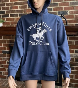 Beverly Hills Men’s Sweater Hoodie Blue Heather Size L Unisex Long Sleeve New - Picture 1 of 9