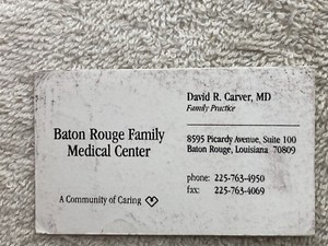 1990s 2000s Business Card Baton Rouge Family Medical Center LA Doctor Carver
