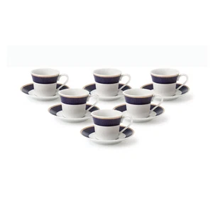 Espresso Cups and Saucers Set for Tea or Coffee - Blue and Gold, 2 oz. Set of 6 - Picture 1 of 5