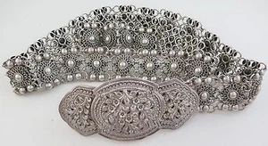 Magnífico cinturón de eslabones florales de 34" de plata de ley maciza ornamentado de 311 gramos PESADO - Imagen 1 de 8