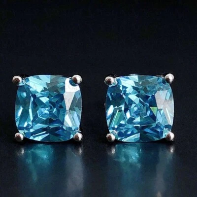 Pendiente de topacio natural corte cojín de 4,00 quilates enchapado en oro blanco de 18 k Foto 1 de 4