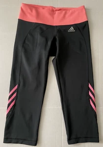 adidas Black Cropped Leggings Workout Yoga Activewear Women's Jrs. Size Medium - Picture 1 of 8