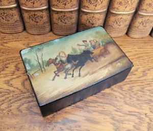 Antike russische lackierte Pappmaché Schatulle Troika Racing um 1860 - Bild 1 von 10