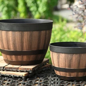 Vintage Whiskey Barrel Planter Resin Planter Indoor and Outdoor Garden Planter - Picture 1 of 12