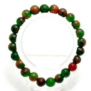 Olive Green Orange Jade Smooth Beaded Gemstone Bead Stretch Bracelet - PGB189 - Picture 1 of 2