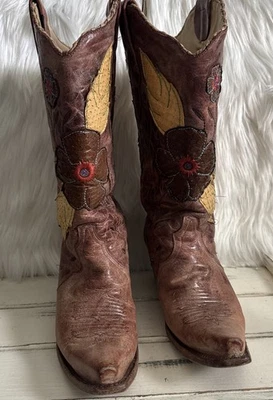 Coral Vtg Women  Western Cowgirl Boots 9M 15” Tall Boho brown Floral Leather - Image 1 of 4