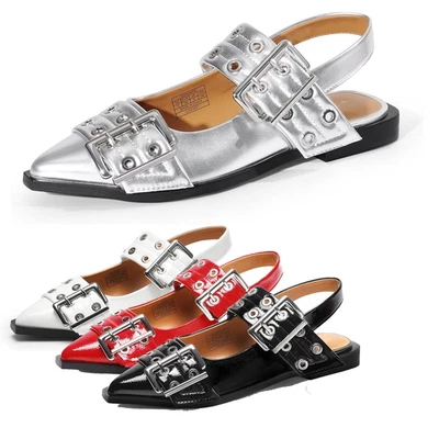 Women Slingback Ballet Flats Pointed Toe Buckle Comfortable Slip-on Flat Shoes - Image 1 of 4