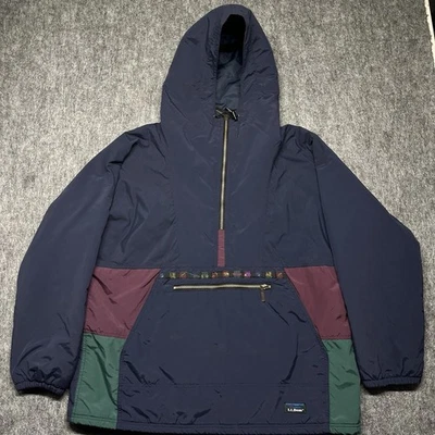 Chaqueta Pullover De Colección LL Bean Anorak Para Hombres XL 1/2 Cremallera Años 90 Con Capucha EE. UU. Bloque de Color Foto 1 de 4
