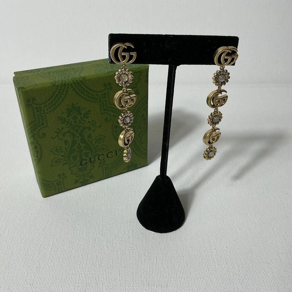 Gucci GG Gold and Stone Dangle Earrings - Image 1 of 3