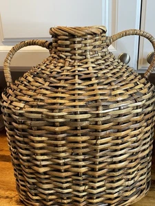 Vintage Vase Korbgeflecht Rattan Doppelhenkel Wohndeko selten  - Bild 1 von 11