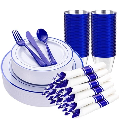 210 Piece Blue Disposable Dinnerware Set,Plastic Plates for Party, Include: 3... - Image 1 of 4