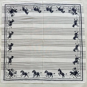 VTG Handkerchief Striped Border Brush Running Horses Blue Paint Cotton Hanky 18" - Picture 1 of 3