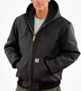 Carhartt Black Hooded Duck Quilted Flannel Lined Jacket Men’s Size Medium J140 - Picture 1 of 11