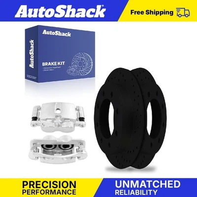 Rear Drilled Slotted Brake Rotors Calipers for Hummer H2 GMC Yukon XL 2500 - Image 1 of 4