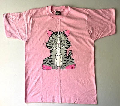 Camisa Vintage Humor Gato Pantalla Estrellas Mujer Talla M Puntada Única Hecha en EE. UU. Rosa Foto 1 de 4