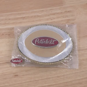 Vintage Peterbilt Gürtelschnalle rot oval Logo gold silber 3,6x2,75" USA Trucker mit Pin - Bild 1 von 7