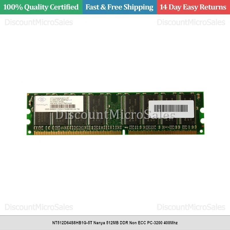 NT512D64S8HB1G-5T Nanya 512MB DDR Non ECC PC-3200 400Mhz - Image 1 of 1