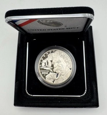 2016-P Mark Twain Commemorative Proof Silver $1 Dollar US MINT Box & Coa - Image 1 of 4