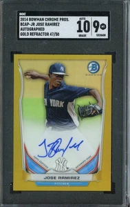 2014 Bowman Chrome Gold Refractor Jose Ramirez Yankees /50 SGC 9 w/ AUTO 10 - Picture 1 of 2