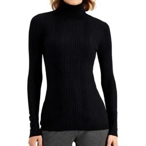 Suéter de cuello alto acanalado pequeño de la colección JM para mujer en negro profundo precio de venta sugerido por el fabricante $50 - Imagen 1 de 4