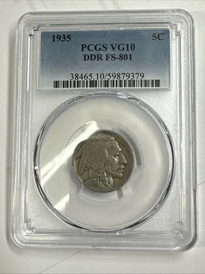 1935 Indian Head Buffalo Nickel DDR FS-801 VG10 PCGS - Image 1 of 3