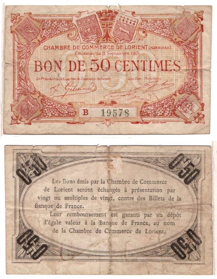 FRANCE - CHAMBER OF COMMERCE 50 Centimes (Lorient) 03-09-1915, Fine - Image 1 of 1