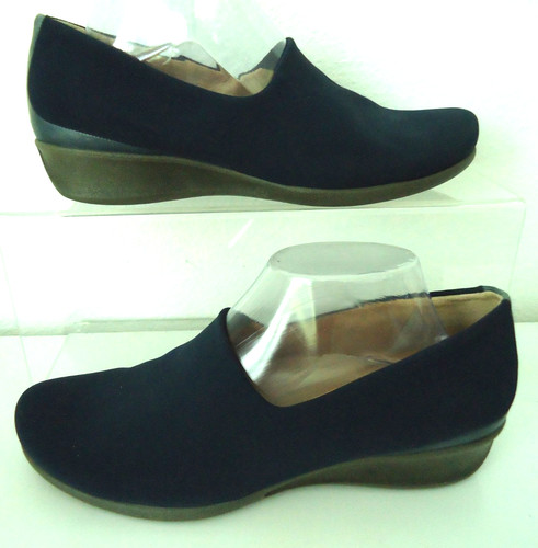 Mocassino donna Ecco blu navy punta mandorla tessuto slip on zeppa bassa US 9 EU40