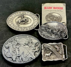 4 Vintage 1980’s Western Belt Buckles - ZEE,Smoke Craft,Siskiyou,Quail Unlimited - Picture 1 of 11
