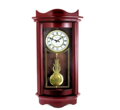 Weathered Chocolate Cherry Wood 25 Inch Wall Clock with Pendulum - Image 1 of 4