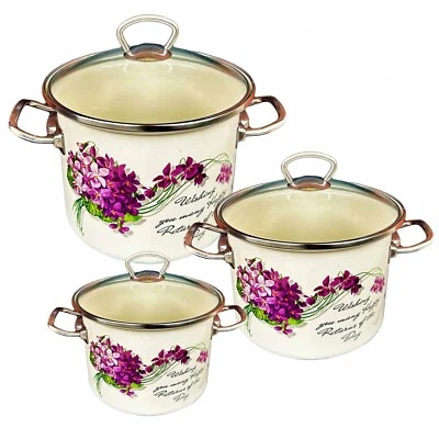 3 Set Kochtopf mit Glasdeckel Topf Suppentopf Saucentopf Emaille 2, 3, 5,5 L - Bild 1 von 4