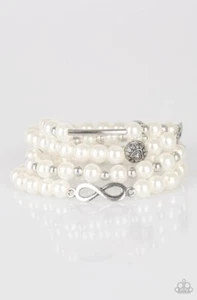 Paparazzi Jewelry Limitless Luxury White Peal Beads Silver Infinity Hearts - Picture 1 of 2