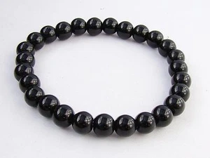 Pulsera elástica elástica de 8 mm para hombre piedra preciosa VIDRIO NEGRO de 8 pulgadas - Imagen 1 de 1