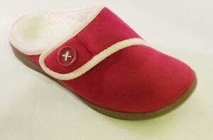 Orthaheel by Vionic Shawn Orthotic Slipper with Button Detail - Raspberry/Pink