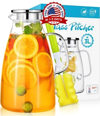 jarra de vidrio de 100 onzas con tapa de agua fria /caliente jugo bebida cocina - Image 1 of 4