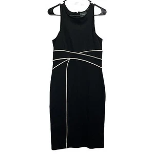 Maeve (Anthropologie) Black White Piping Cavatina Sheath Sleeveless Dress Size 8 - Picture 1 of 9