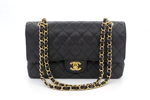 CHANEL Classic Quilted Double Flap Medium Black Caviar Leather Shoulder Bag BNP - Picture 1 of 24