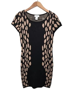 Vestido Carmen Marc Valvo Tejido Lápiz Elástico Manga Gorra Talla Pequeña Negro Tostado Lunares - Imagen 1 de 7