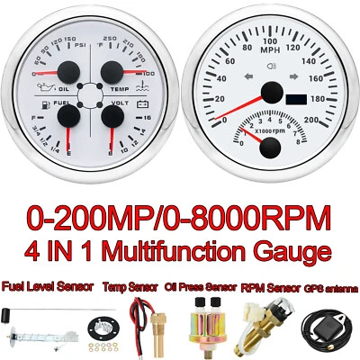 2 Gauge Set 85mm GPS Speedometer 200MPH w/tacho&85mm Fuel/Oil Press/Temp/Volt - Image 1 of 4