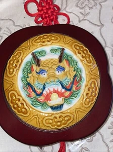 Dragon Head Chinese Red Knot Asian wall decor good luck Piece Wood And Porcelain - Picture 1 of 8