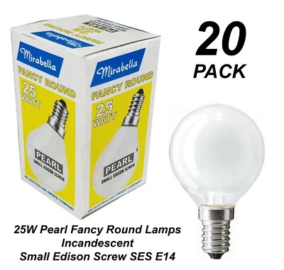 20 x 25W Pearl Fancy Round Light Globes Bulbs Lamps E14 Small Screw Incandescent - Image 1 of 2