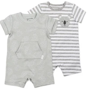 Baby Mac & Moon 2-Pack Rompers in Gray Leaf Print and Stripes 18m new - Picture 1 of 2