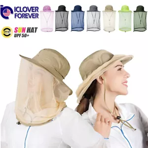 Mosquito Head Net Hat Outdoor Bee Bug Mesh Protection Sun Cap For Hiking Fishing - Picture 1 of 16