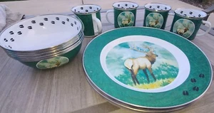 Heritage Housewares Enamel Campware Elk Tracks Dish Set Of 12 Bowls Cups Plates - Picture 1 of 5